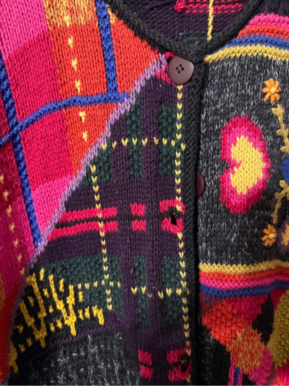 August Max Woman Vintage 1980s / 1990s Patchwork Cardigan - Picture 2 of 4